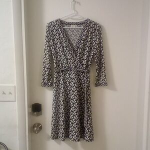 Max Studio Small Retro Faux Wrap Surplice  Evening Resortwear A-line Dress